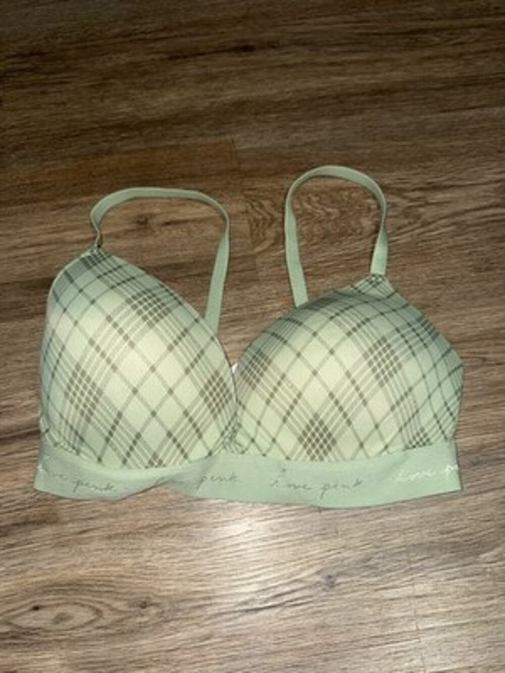Victoria’s Secret PINK Green Plaid wear everywhere push up bra wireless 38D